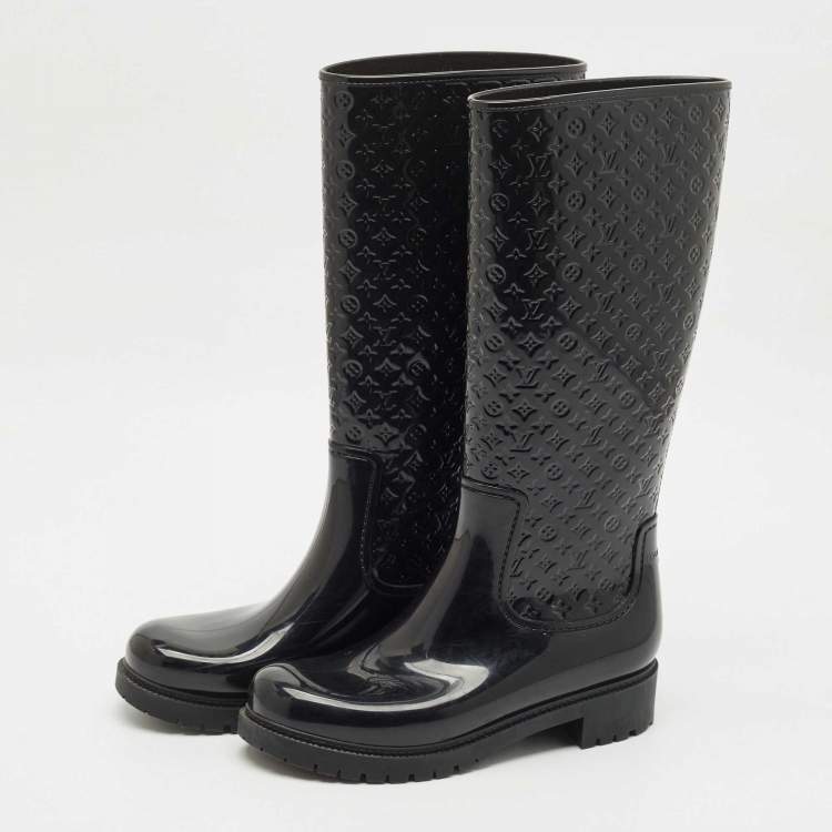 Pre Owned Louis Vuitton Black Monogram Rubber Splash Rain Boots Size 40