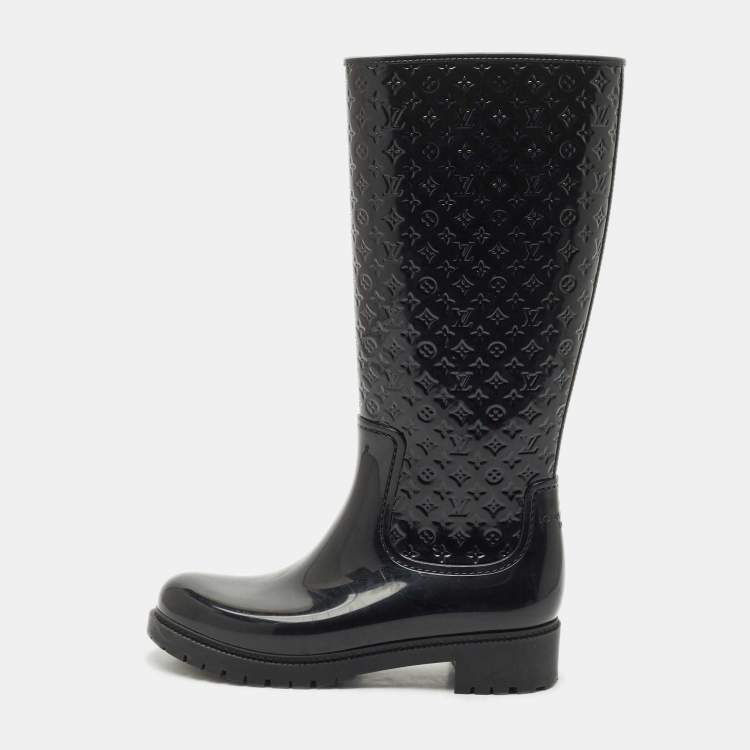 Pre Owned Louis Vuitton Black Monogram Rubber Splash Rain Boots Size 40