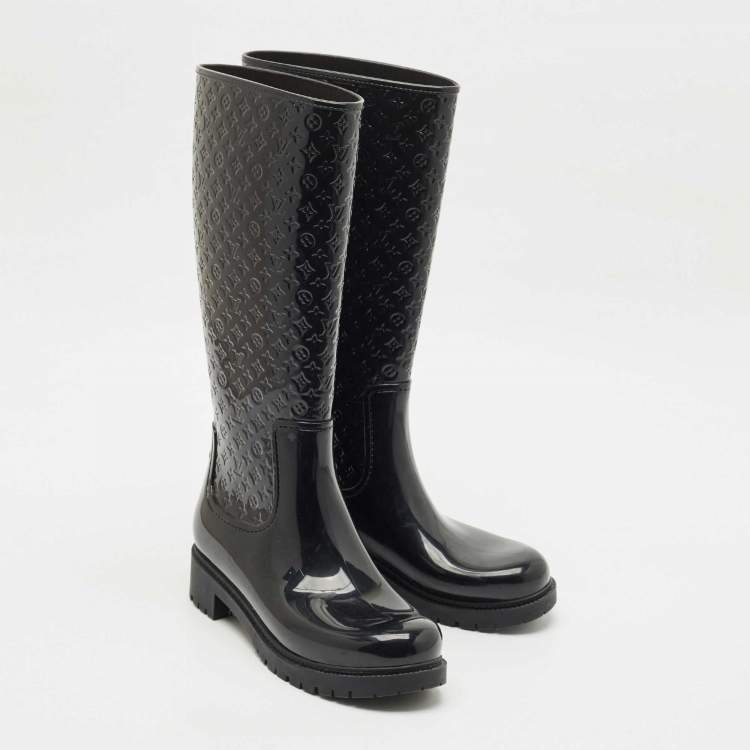 Pre Owned Louis Vuitton Black Monogram Rubber Splash Rain Boots Size 40