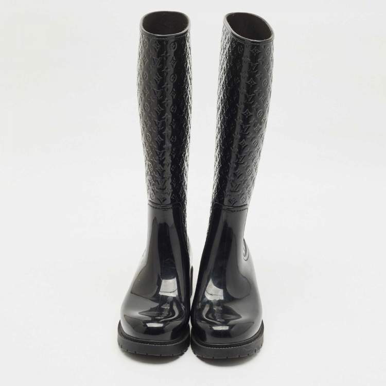 Pre Owned Louis Vuitton Black Monogram Rubber Splash Rain Boots Size 40