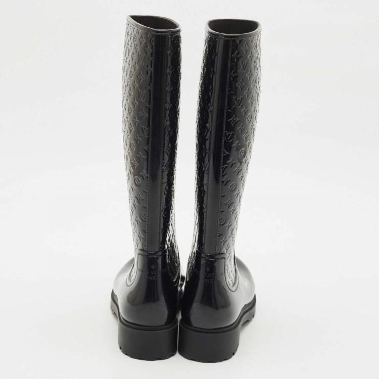 Pre Owned Louis Vuitton Black Monogram Rubber Splash Rain Boots Size 40