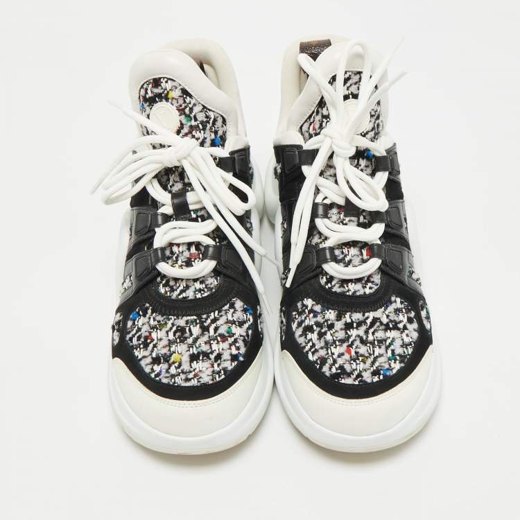 Pre Owned Louis Vuitton Multicolor Leather and Tweed Archlight Lace Up Sneakers Size 41
