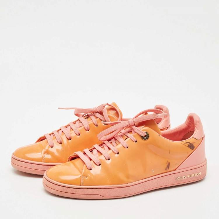 Pre Owned Louis Vuitton Pink/Orange Patent Leather Frontrow Sneakers Size 38