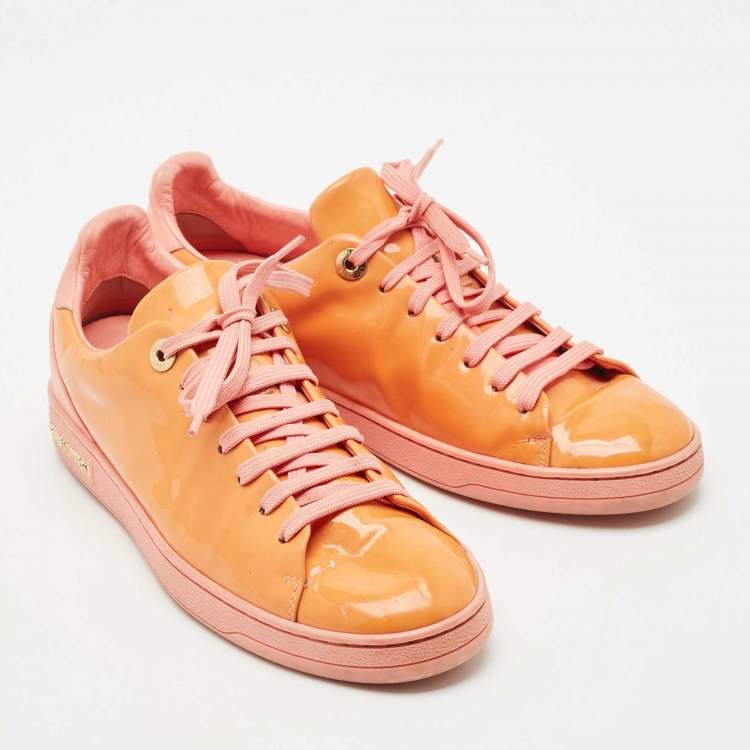 Pre Owned Louis Vuitton Pink/Orange Patent Leather Frontrow Sneakers Size 38