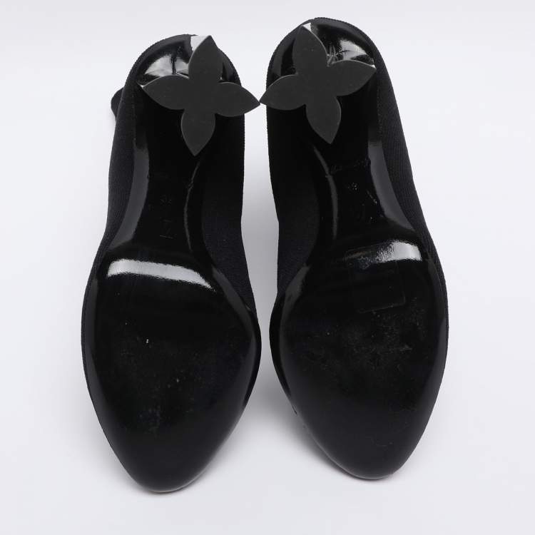 Pre Owned Louis Vuitton Black Knit Fabric LV Black Heart Sock Ankle Boots Size 38.5