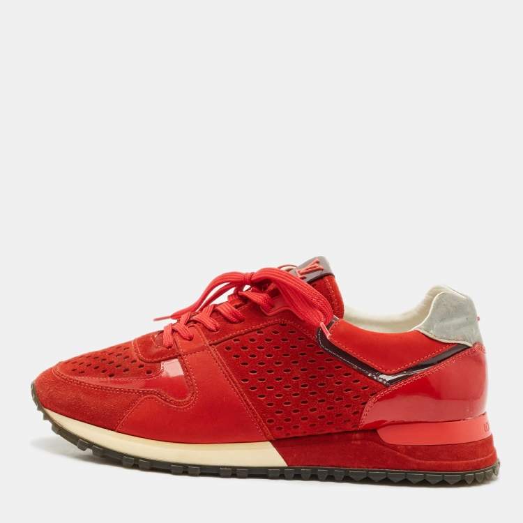 Pre Owned Louis Vuitton Red Patent Leather and Suede Run Away Lace Up Sneakers Size 38