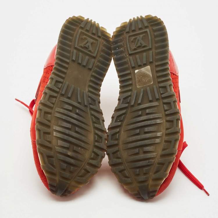 Pre Owned Louis Vuitton Red Patent Leather and Suede Run Away Lace Up Sneakers Size 38