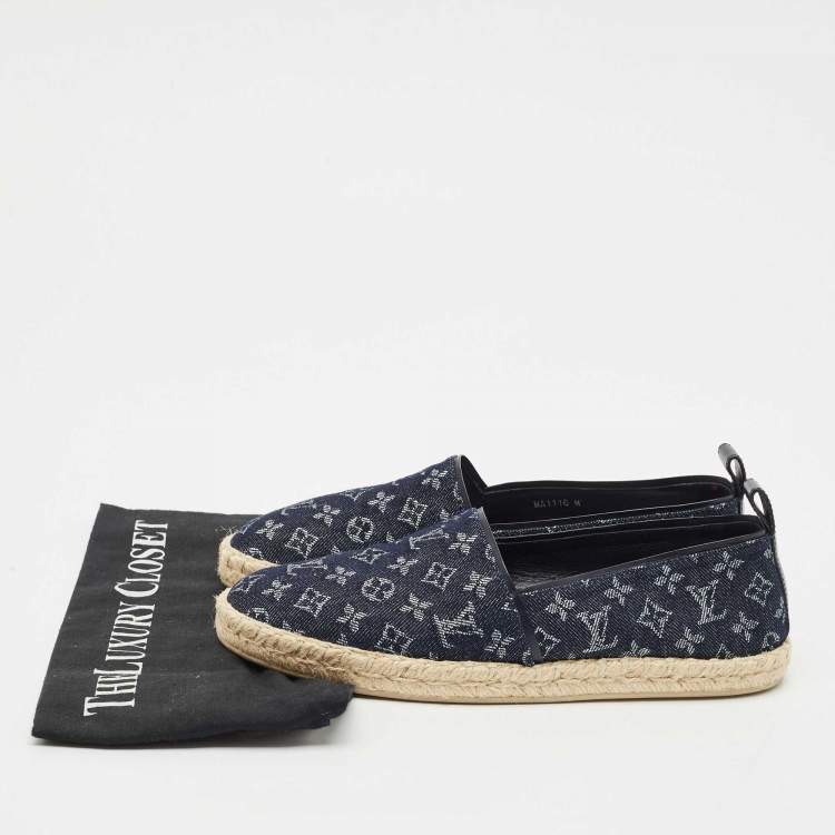 Pre Owned Louis Vuitton Navy Blue Denim Waterfall Espadrille Flats Size 38