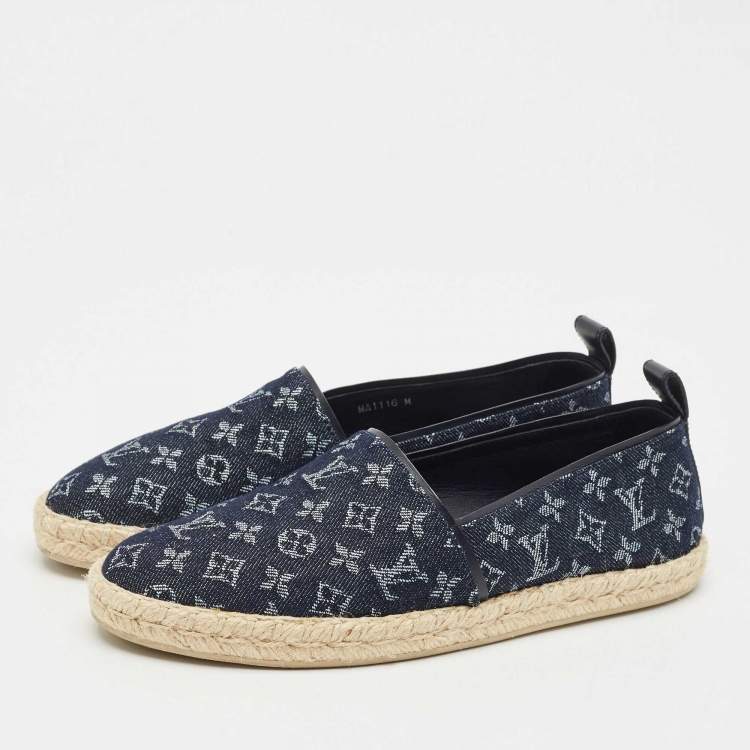 Pre Owned Louis Vuitton Navy Blue Denim Waterfall Espadrille Flats Size 38