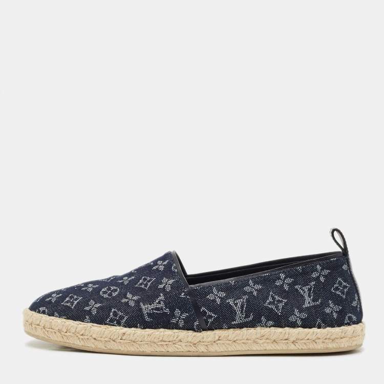 Pre Owned Louis Vuitton Navy Blue Denim Waterfall Espadrille Flats Size 38