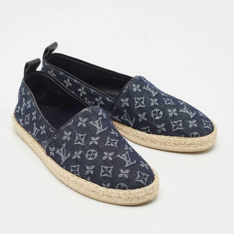 Pre Owned Louis Vuitton Navy Blue Denim Waterfall Espadrille Flats Size 38