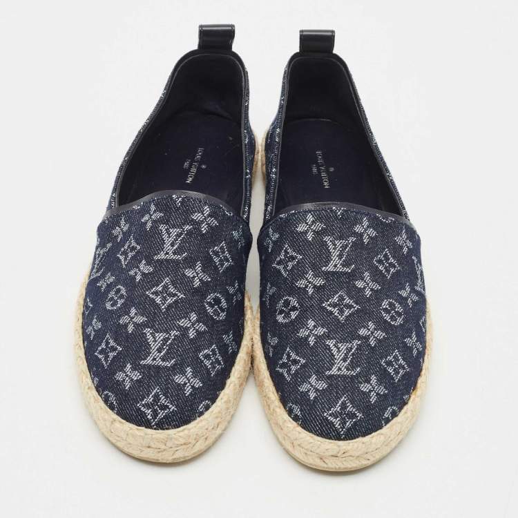 Pre Owned Louis Vuitton Navy Blue Denim Waterfall Espadrille Flats Size 38