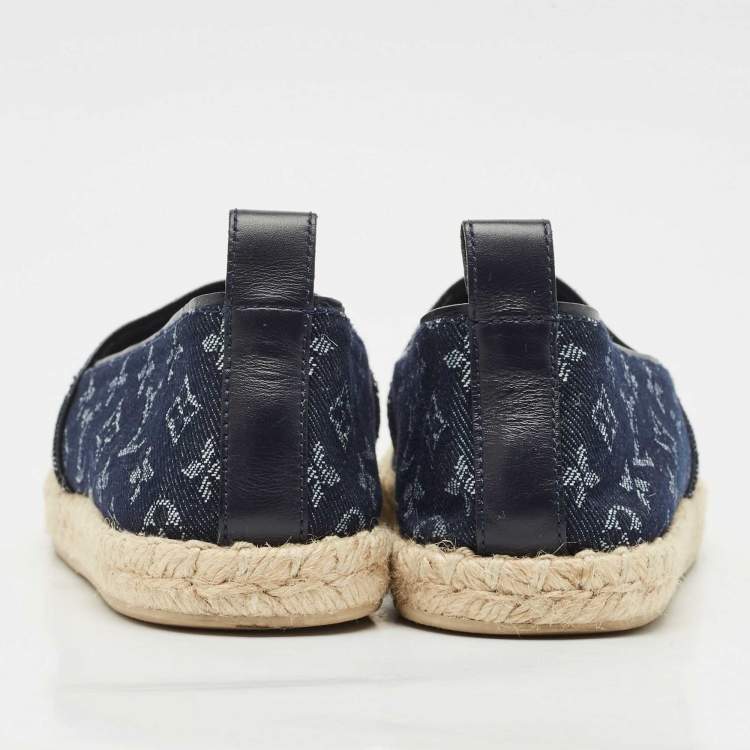 Pre Owned Louis Vuitton Navy Blue Denim Waterfall Espadrille Flats Size 38