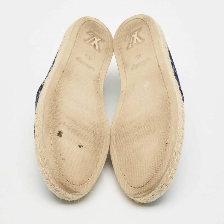 Pre Owned Louis Vuitton Navy Blue Denim Waterfall Espadrille Flats Size 38