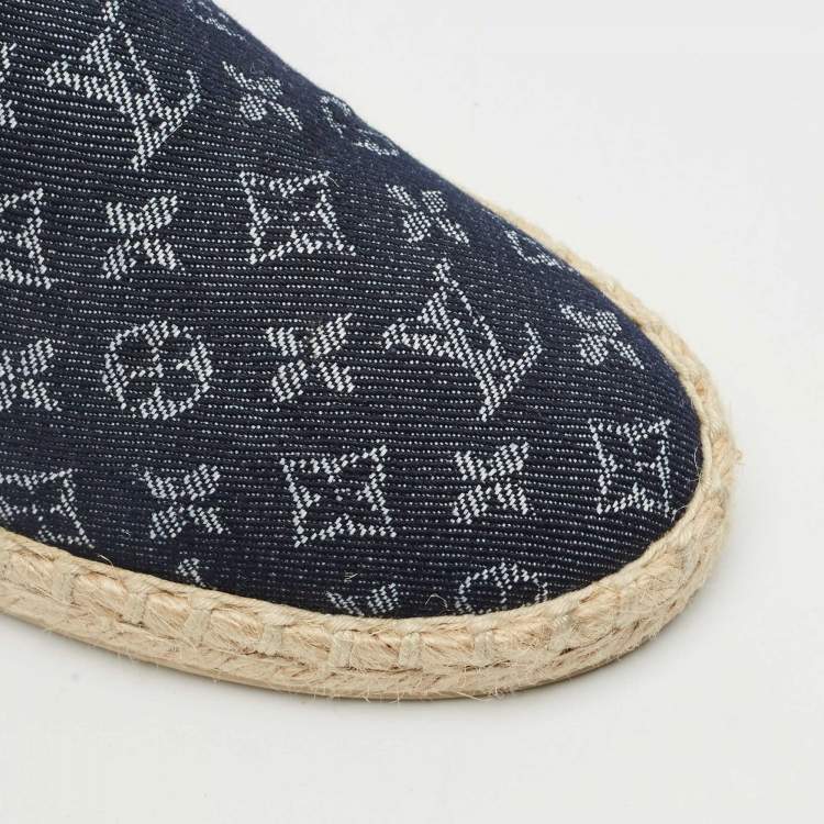 Pre Owned Louis Vuitton Navy Blue Denim Waterfall Espadrille Flats Size 38