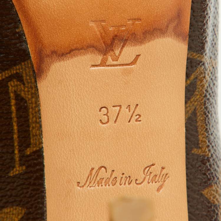 Pre Owned Louis Vuitton Monogram Canvas Rosemary Peep Toe Platform Pumps Size 37.5