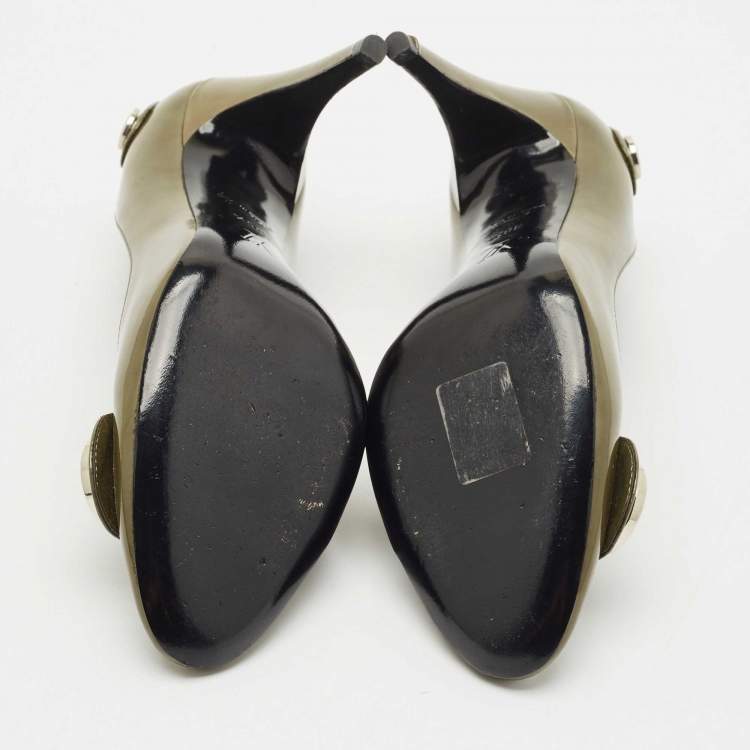 Pre Owned Louis Vuitton Green Patent Leather Round Toe Pumps Size 36.5