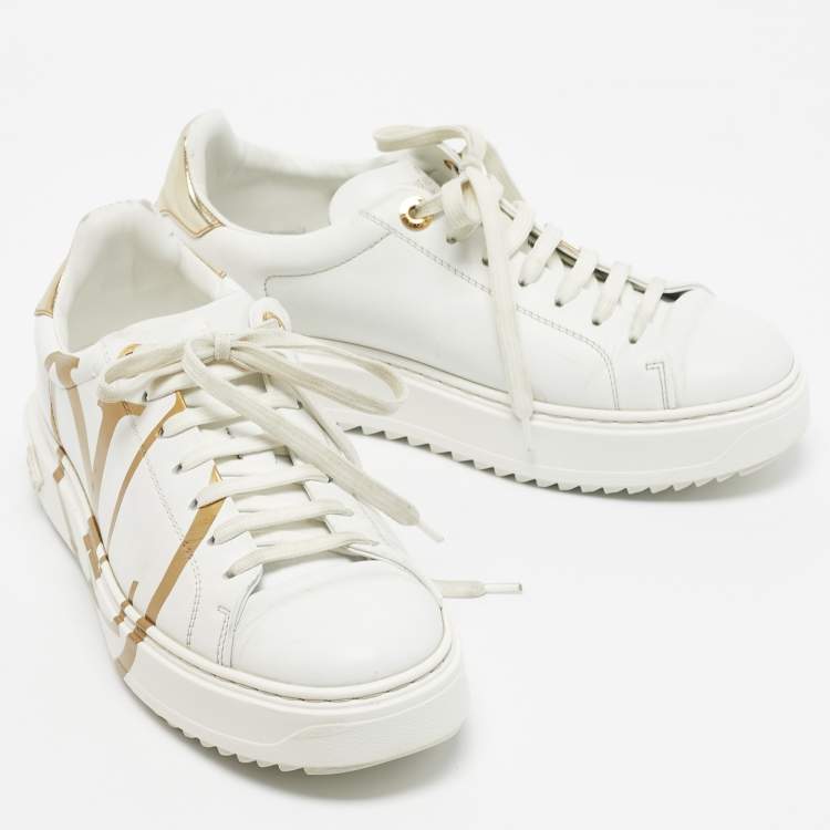 Pre Owned Louis Vuitton White Leather Time Out Low Top Sneakers Size 38