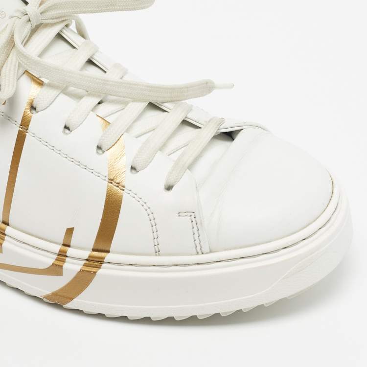 Pre Owned Louis Vuitton White Leather Time Out Low Top Sneakers Size 38