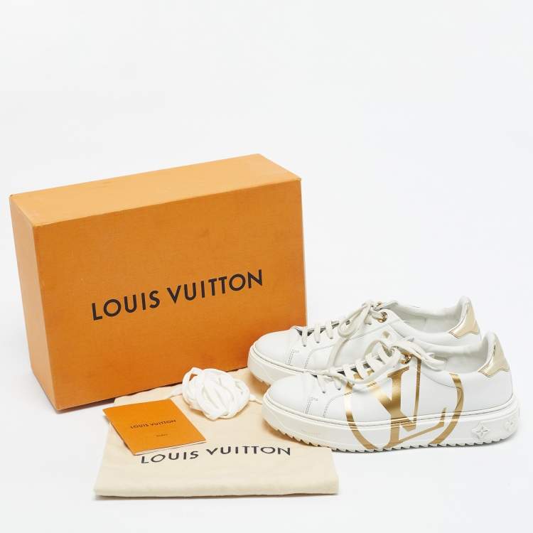 Pre Owned Louis Vuitton White Leather Time Out Low Top Sneakers Size 38