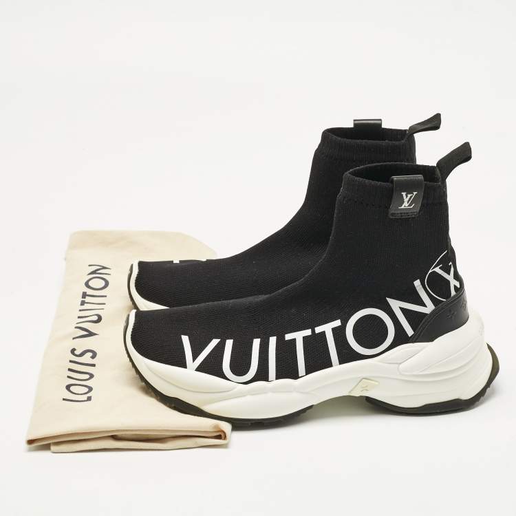 Pre Owned Louis Vuitton Black Knit Fabric Run 55 Sneakers Size 38