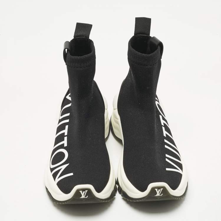 Pre Owned Louis Vuitton Black Knit Fabric Run 55 Sneakers Size 38