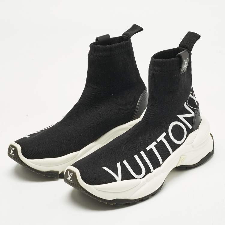 Pre Owned Louis Vuitton Black Knit Fabric Run 55 Sneakers Size 38