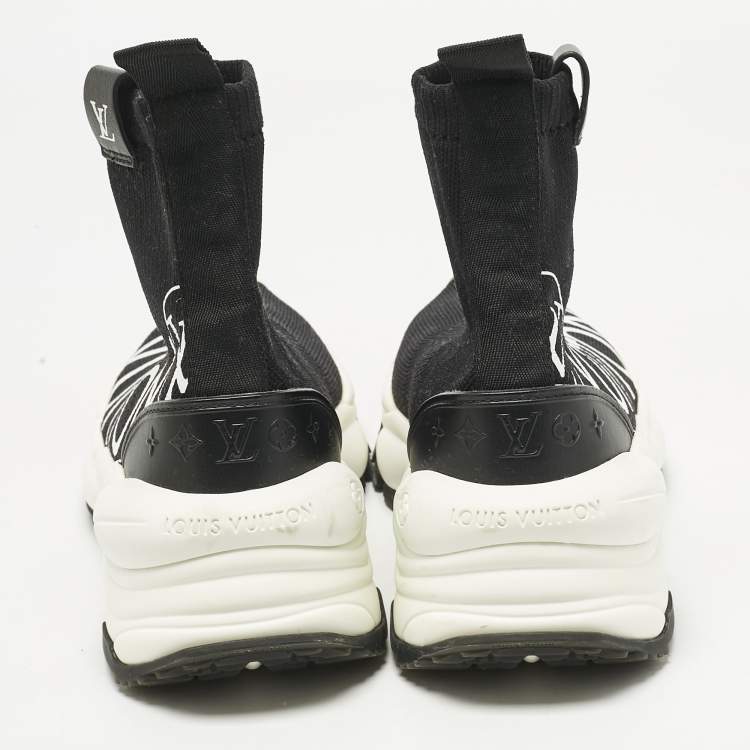 Pre Owned Louis Vuitton Black Knit Fabric Run 55 Sneakers Size 38