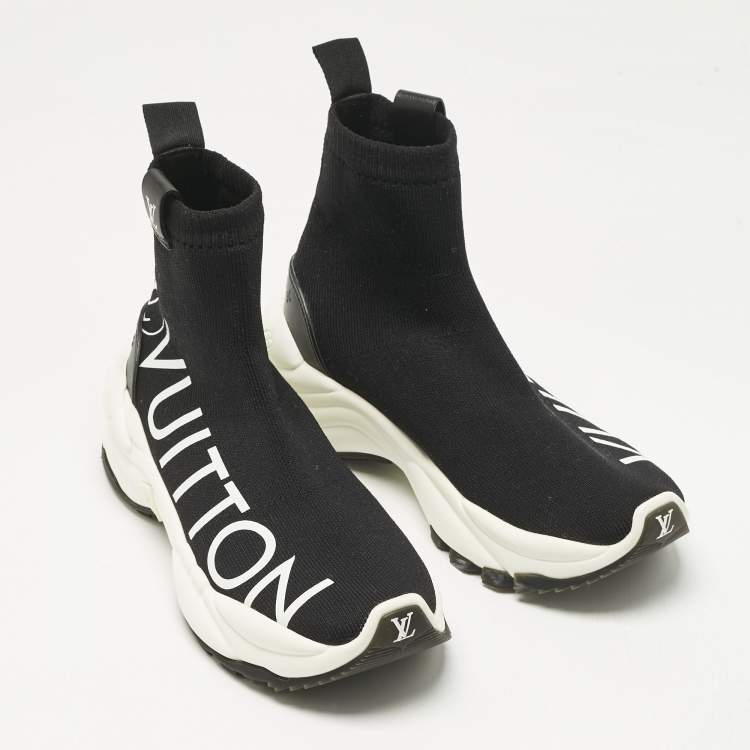 Pre Owned Louis Vuitton Black Knit Fabric Run 55 Sneakers Size 38
