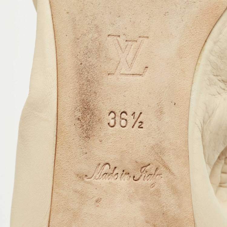 Pre Owned Louis Vuitton Off White Leather and Python Cap Toe Scrunch Ballet Flats Size 36.5