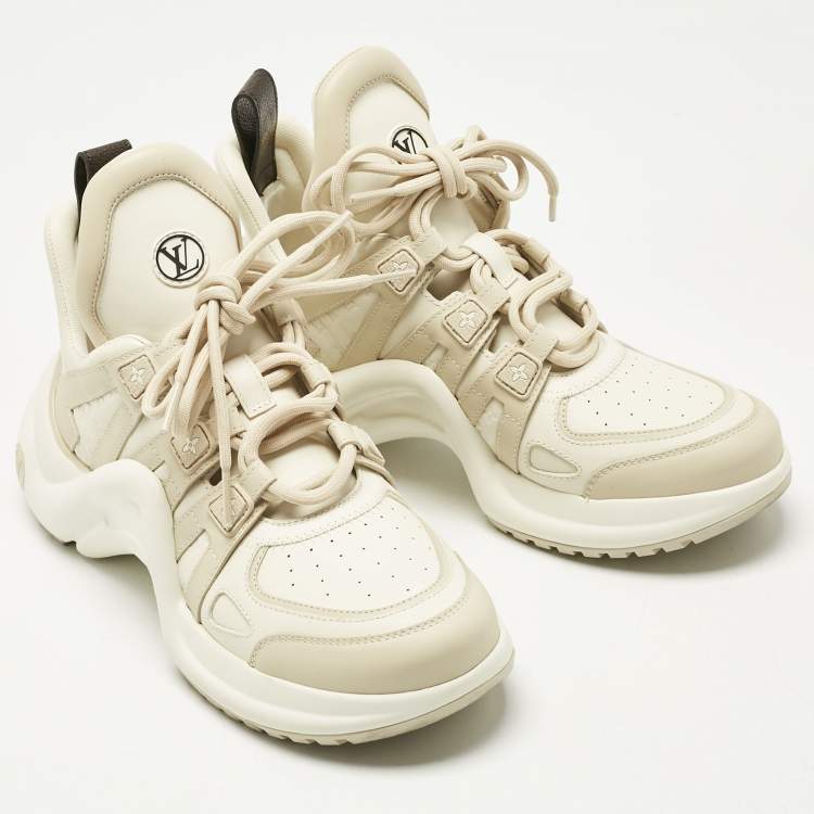 Pre Owned Louis Vuitton Beige Monogram Leather Archlight Sneakers Size 38.5