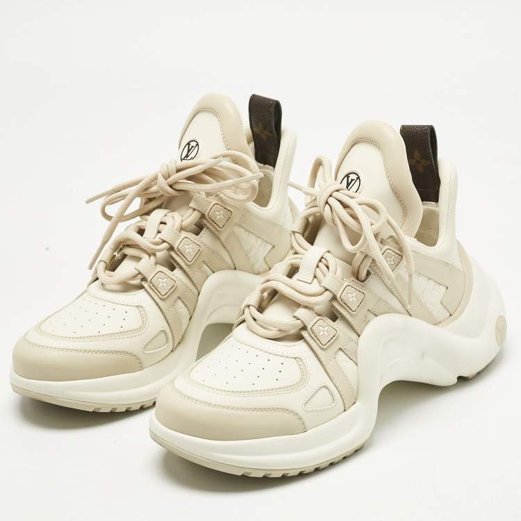 Pre Owned Louis Vuitton Beige Monogram Leather Archlight Sneakers Size 38.5
