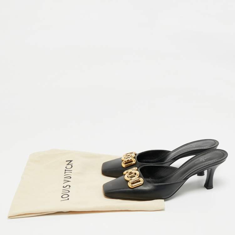 Pre Owned Louis Vuitton Black Leather Rotary Mules Size 38