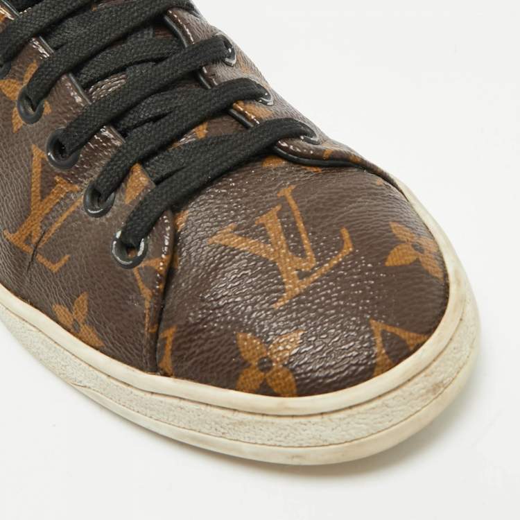 Pre Owned Louis Vuitton Brown/Black Monogram Canvas And Patent Leather Frontrow Low Top Sneakers Size 38