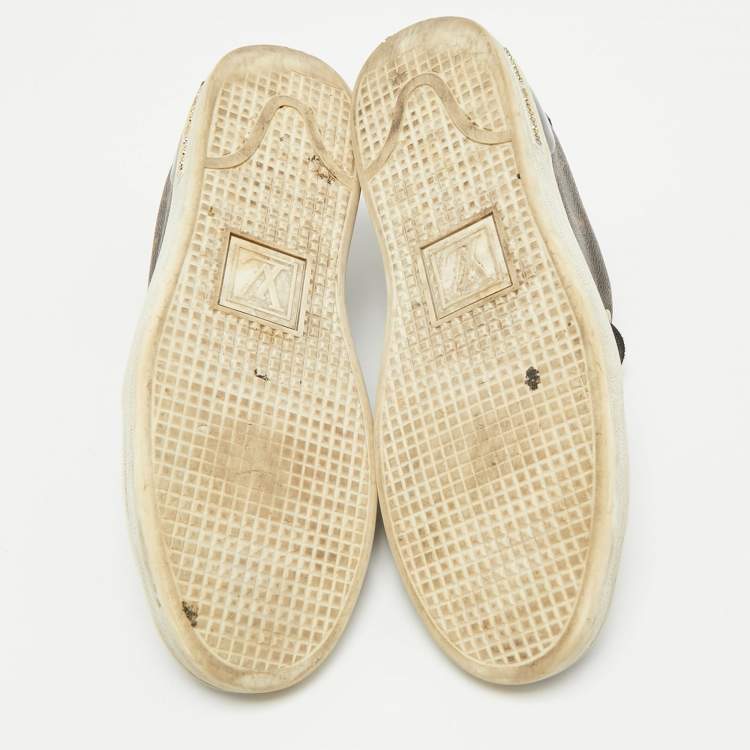 Pre Owned Louis Vuitton Brown/Black Monogram Canvas And Patent Leather Frontrow Low Top Sneakers Size 38