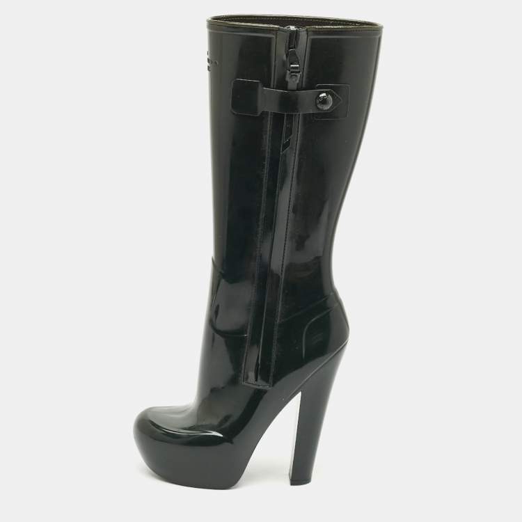 Pre Owned Louis Vuitton Green Rubber Platform Rain Boots Size 40