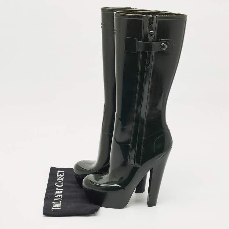Pre Owned Louis Vuitton Green Rubber Platform Rain Boots Size 40