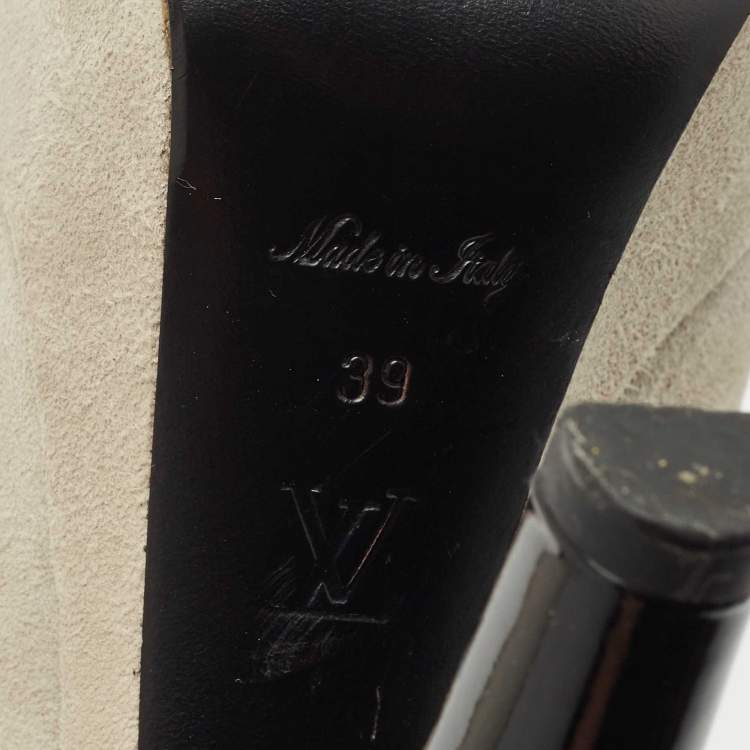 Pre Owned Louis Vuitton Grey/Black Suede And Patent Leather Peep Toe Platform Pumps Size 39