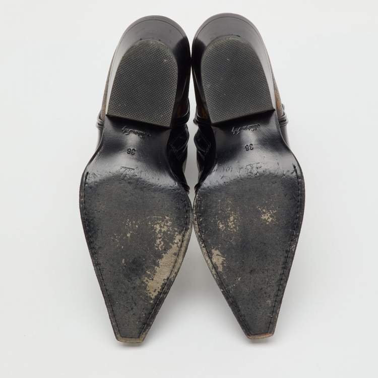 Pre Owned Louis Vuitton Black Patent Leather and Monogram Canvas Matador Ankle Boots Size 36