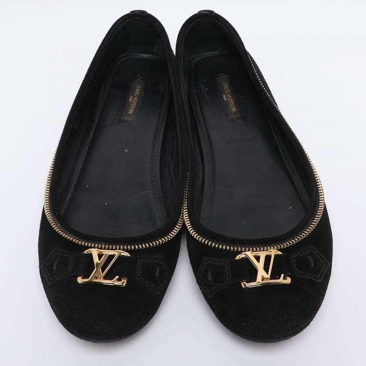 Pre Owned Louis Vuitton Black Suede Oxford Ballet Flats Size 39.5