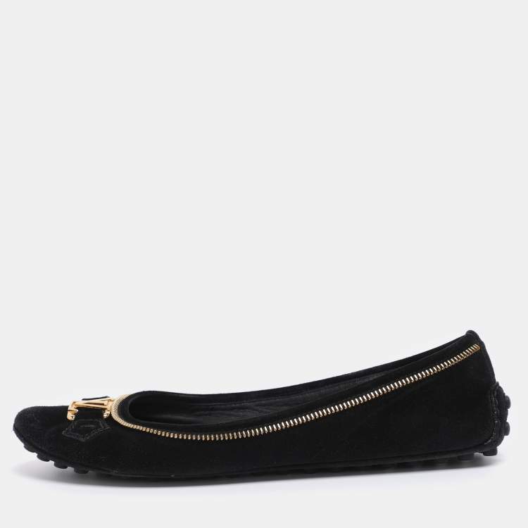 Pre Owned Louis Vuitton Black Suede Oxford Ballet Flats Size 39.5