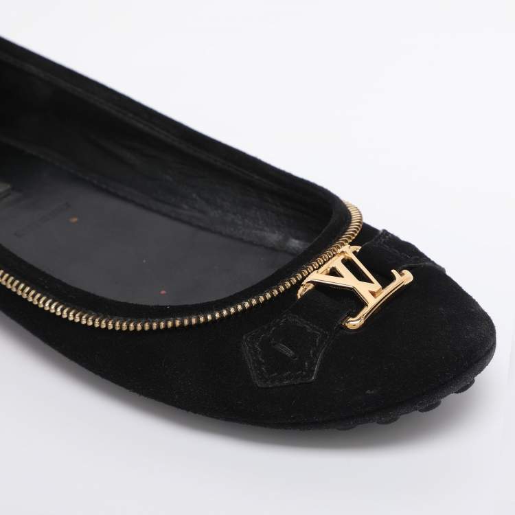 Pre Owned Louis Vuitton Black Suede Oxford Ballet Flats Size 39.5