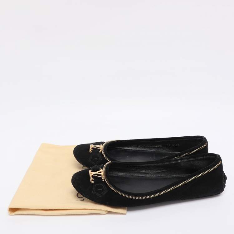 Pre Owned Louis Vuitton Black Suede Oxford Ballet Flats Size 39.5