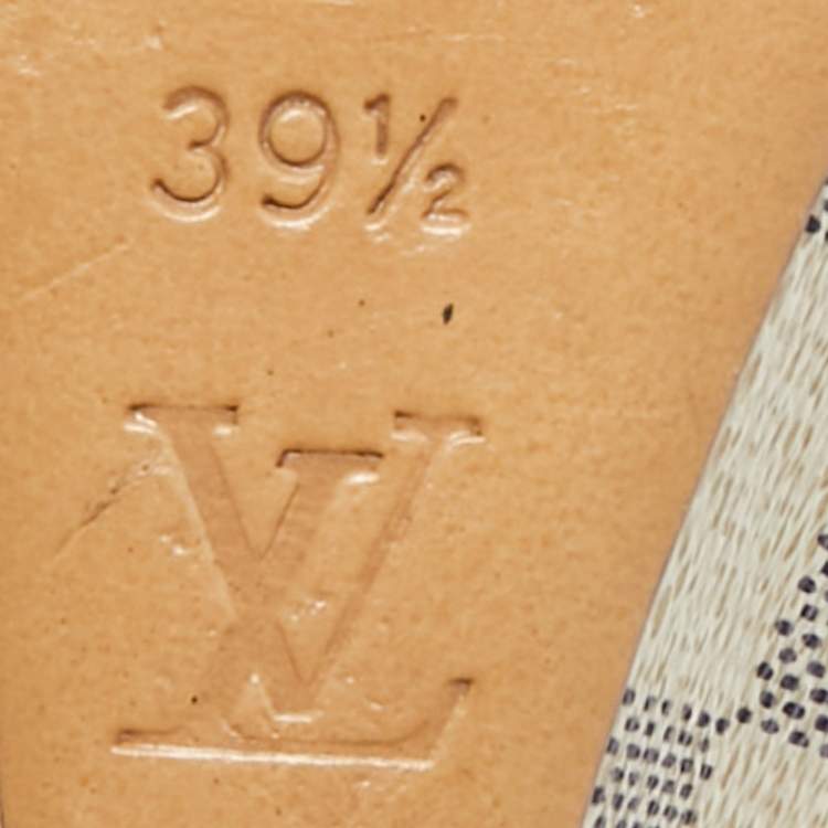 Pre Owned Louis Vuitton Cream Leather and Monogram Canvas Slingback Wedge Sandals Size 39.5