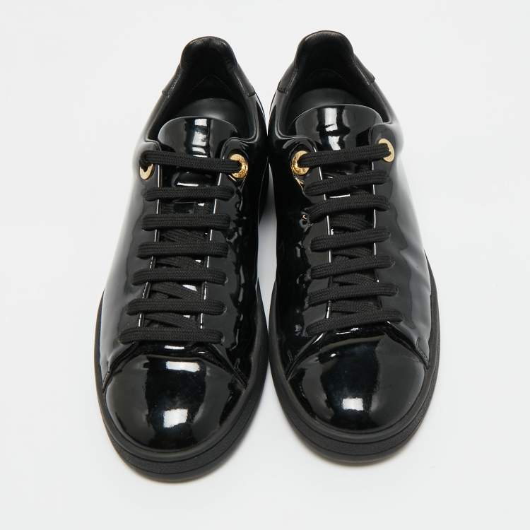 Pre Owned Louis Vuitton Black Patent Leather Frontrow Low Top Sneakers Size 36