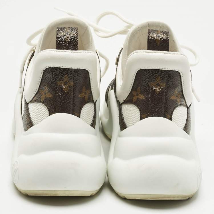 Pre Owned Louis Vuitton White Mesh and Monogram Canvas Archlight Sneakers Size 37