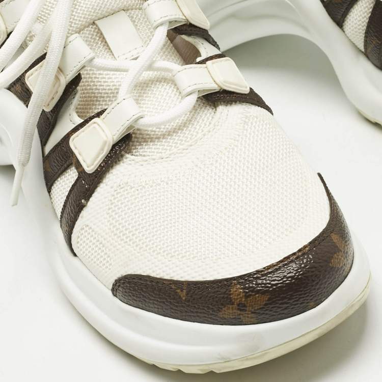 Pre Owned Louis Vuitton White Mesh and Monogram Canvas Archlight Sneakers Size 37