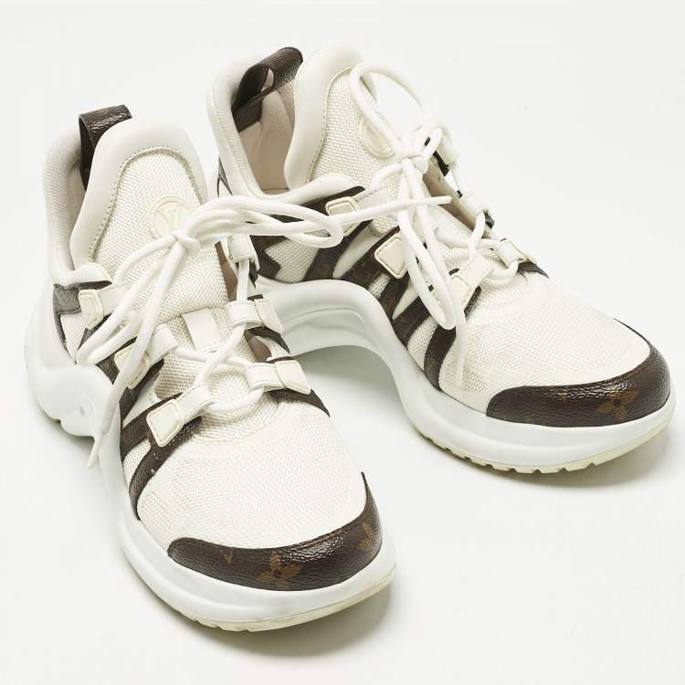 Pre Owned Louis Vuitton White Mesh and Monogram Canvas Archlight Sneakers Size 37