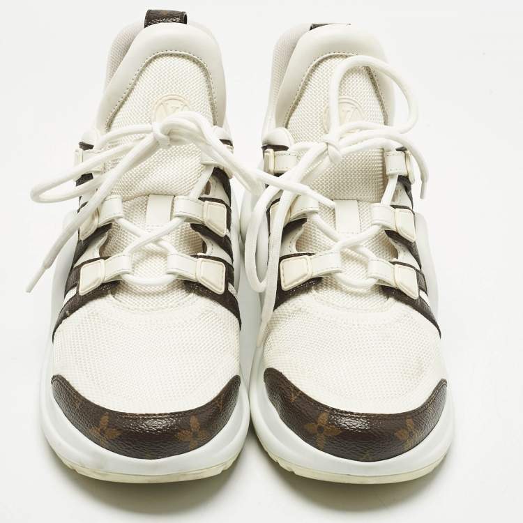 Pre Owned Louis Vuitton White Mesh and Monogram Canvas Archlight Sneakers Size 37