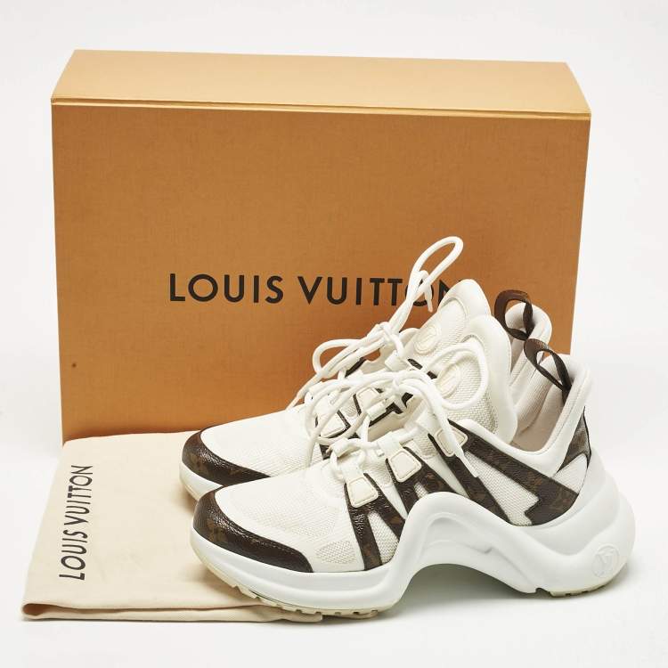Pre Owned Louis Vuitton White Mesh and Monogram Canvas Archlight Sneakers Size 37